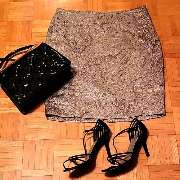 Gold Brocade Pencil Skirt, The Limited, 14 - Picture 3 of 14